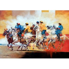 Shan Amrohvi, 30 x 42 inch, Oil on Canvas, Horse Painting, AC-SA-165
